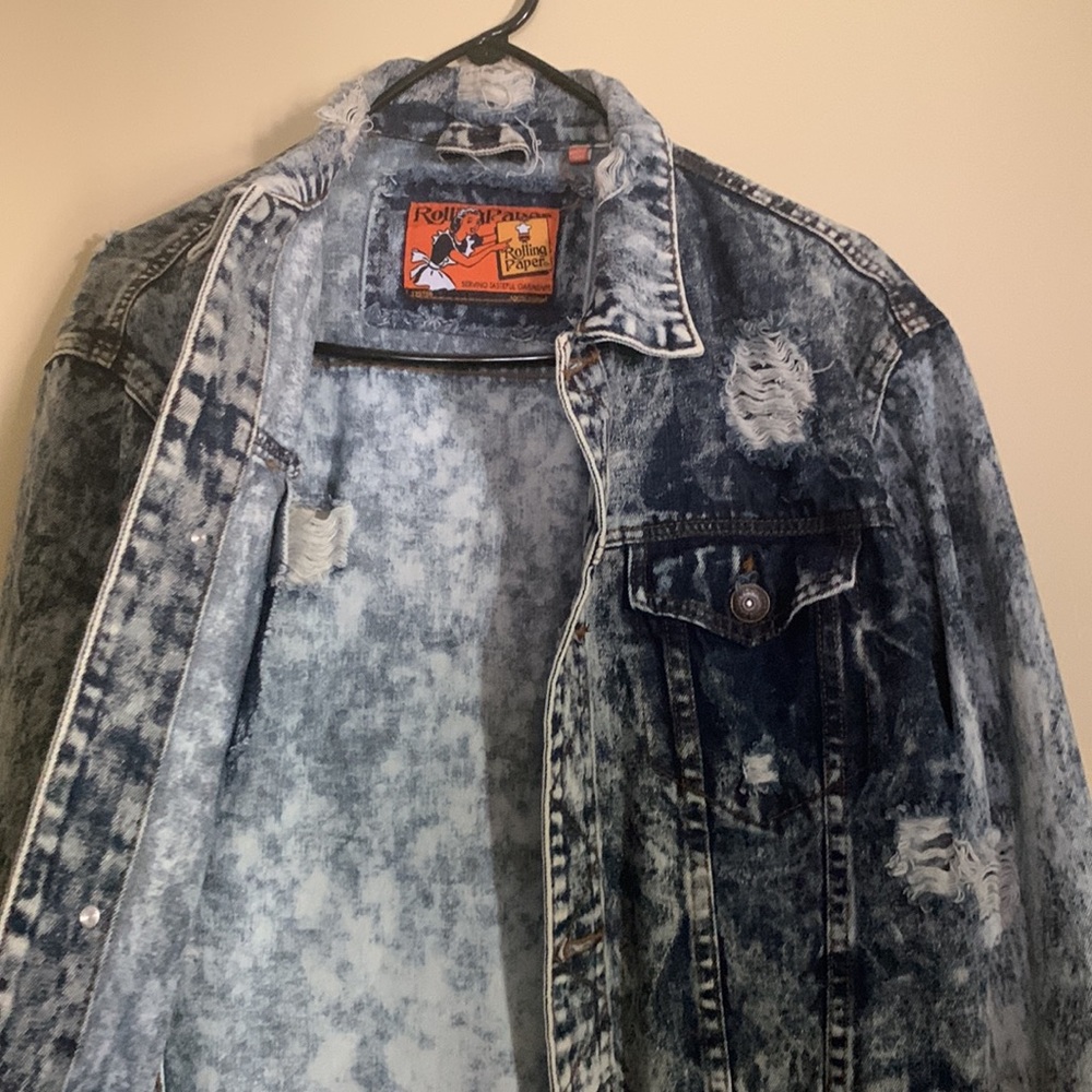 Custom | Ripped *Distressed Blue Jean Jacket *Size Large men - Picture 4 of 6